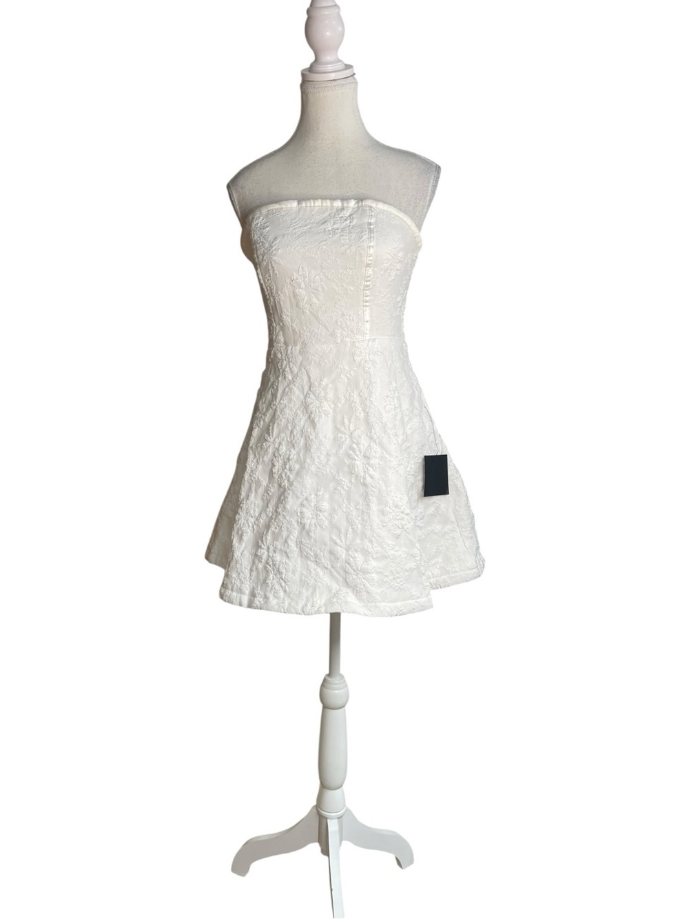Lulus Most Adorable Floral Jacquard Strapless Lace-Up Mini Dress White